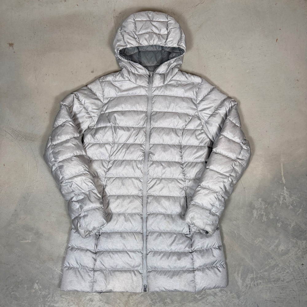 Eddie Bauer EB650 Womens Medium Gray Down Puffer Parka Hooded Winter Jacket Coat